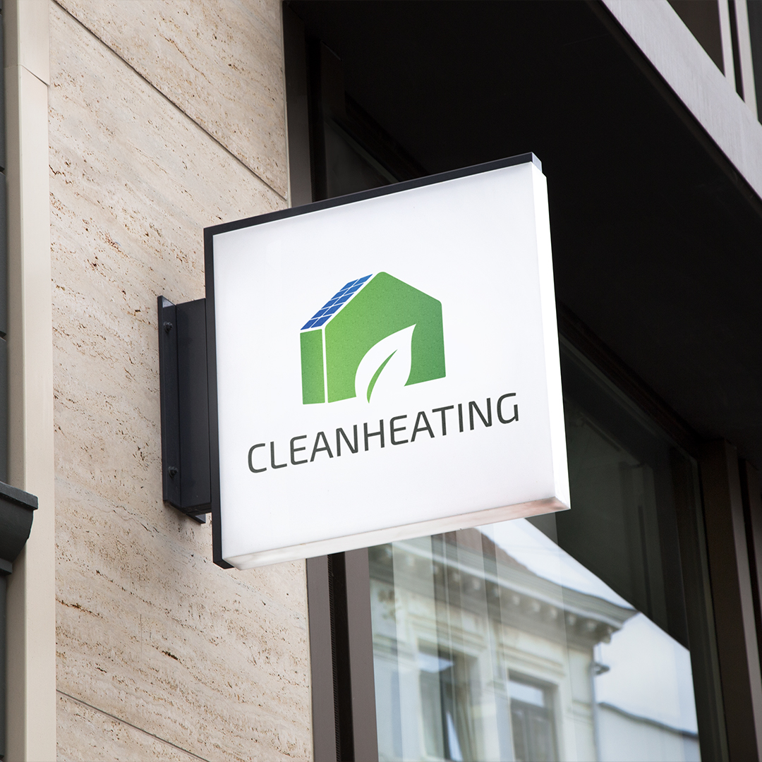 CleanHeating logo on a wall sign